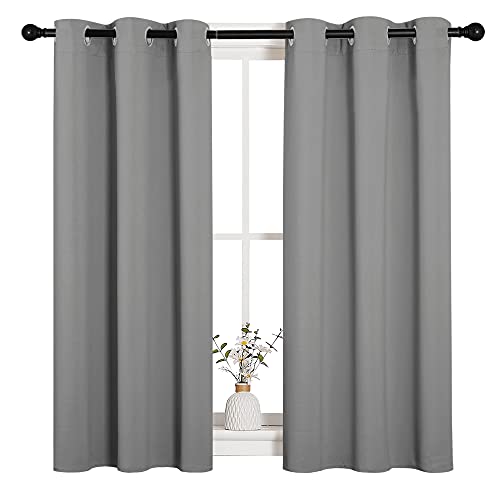 Image of NICETOWN Silver Grey Blackout Curtain Panels for Bedroom, Thermal Insulated Grommet Top Blackout Draperies and Drapes for Basement (2 Panels, W34 x L45-inch)