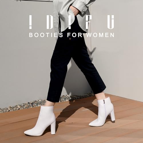 IDIFU Women's Fashion Ankle Boots Comfy Pointed Toe High Heels Side Zipper Booties3
