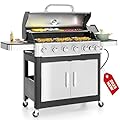 6 Burner Propane Gas BBQ Grill with Side Burner & Porcelain-Enameled Cast Iron Grate, 65,800 BTUs Barbecue Grill 665 Sq. In. Grilling Area, Outdoor Propane Grill for Camping Patio Backyard Cooking