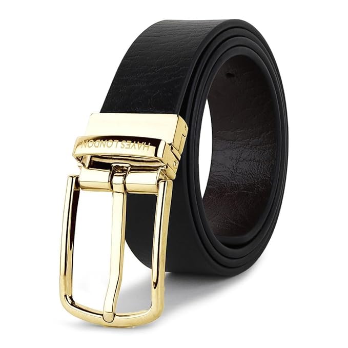 Image of HAYES LONDON Belts for Men Leather Original - Belt for Men Formal with Classic Design, Durable and Italian Reversible Men's Belts for All Occasions