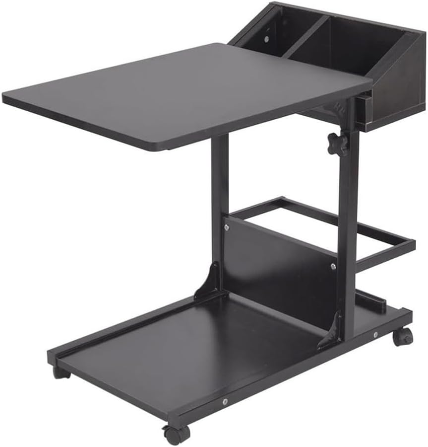 sogesfurniture Laptop Table Height Adjustable Mobile Side Table Sofa Table Notebook Table Care Table with Wheels Storage Space for Bedroom Living Room 50 x 40 x 55 - 80 cm Black
