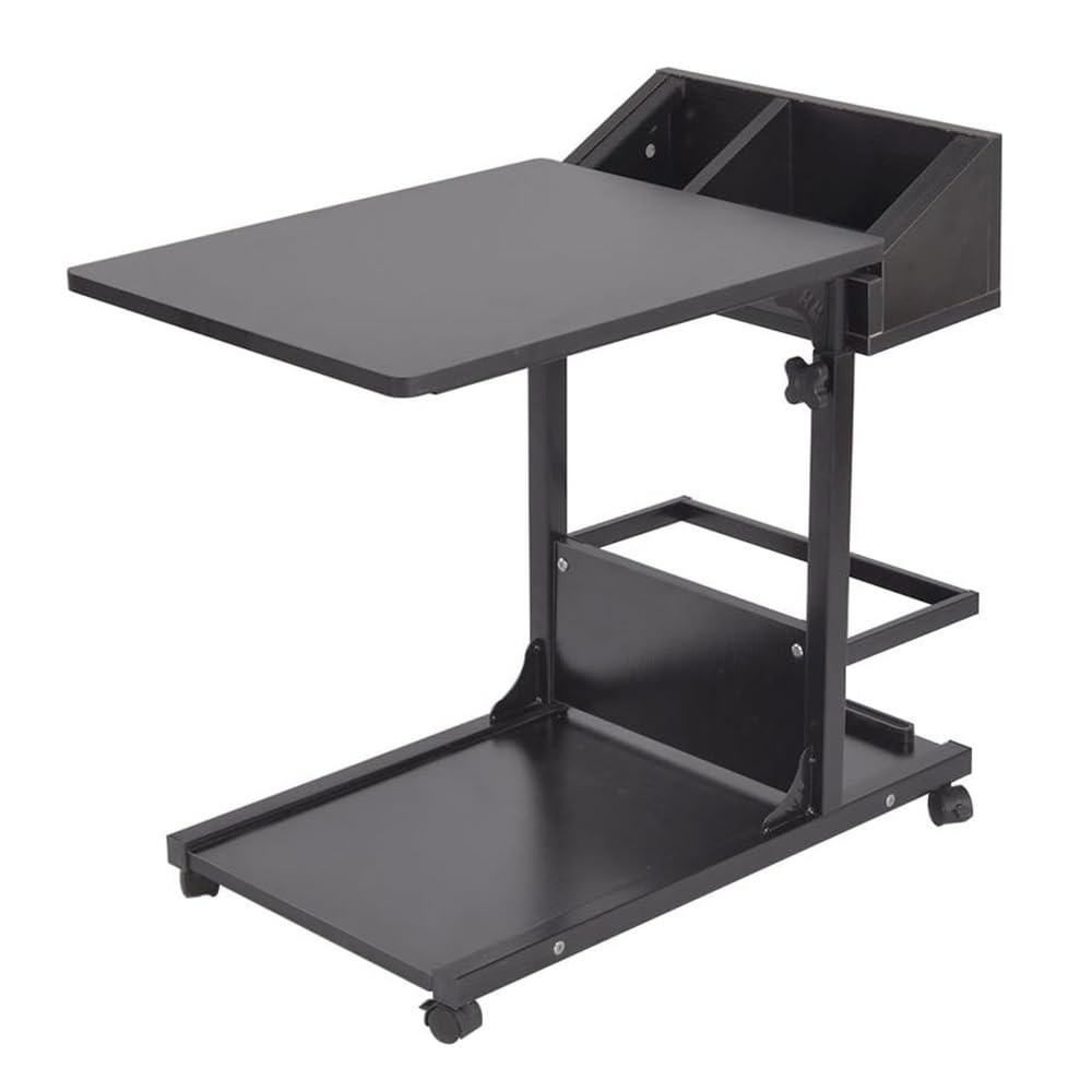 sogesfurniture Table d'appoint mobile réglable en hauteur avec roulettes - Espace de rangement - Pour chambre à coucher, salon - 50 x 40 x 55-80 cm - Noir