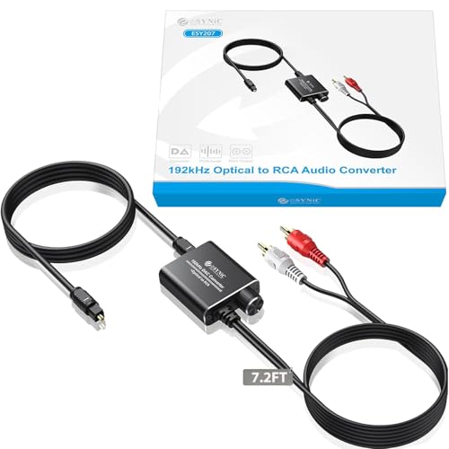 eSynic Óptico a RCA Convertidor 192kHz DAC con Control de Volumen Convertidor Digital a Analógico SPDIF a RCA con Cable USB Óptico RCA Convertidor Óptico a Analógico para HDTV Blu Ray DVD ect