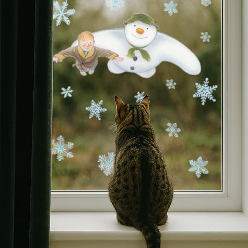 The Snowman and James Flying Window Sticker – Christmas Window Decoration – Repositionable and Reusable – Made in The UK