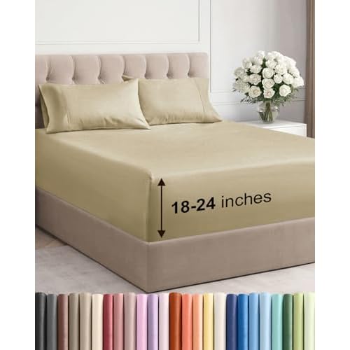 Extra Deep Queen Sheet Set - 4 Piece Breathable & Cooling Bed Sheets - Easily Fits 18 to 24 inch Mattress - Ultra Soft, Wrinkle & Fade Free w/ Extra Deep Pockets - Comfy Hotel Luxury Bedding