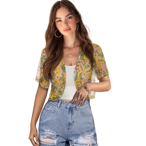 Image of Womens Short Sleeve Bolero Shrug Open Front Knit Cropped Cardigan Shoulder Cover for Dress Cute Casual Knit Cover Up