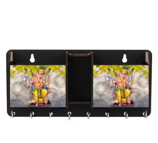 Image of Vintage Collection Wooden Key Holder for Wall, Wall Mounted Key Stand with Hooks, Hanging Rack for Living Room, Office and Door (Ganesh Ji)