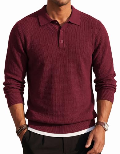 COOFANDY Men's Knit Polo Long Sleeve Sweaters Collared Polo Sweater Casual Dress Pullover Fashion Golf Sweaters