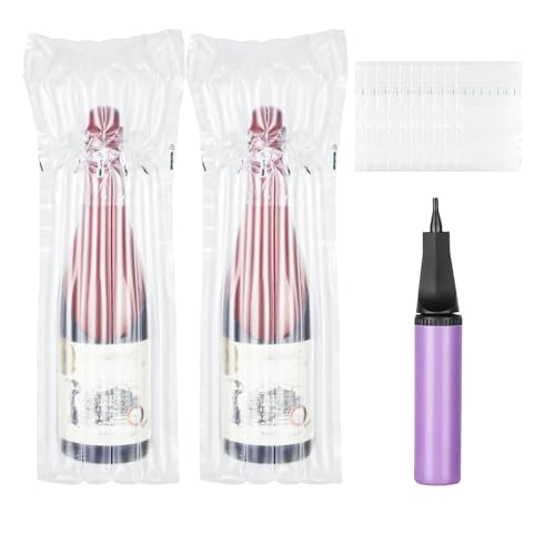Kivsty Wine Bags Bottle Protector for Travel - 10 Packs, Inflatable Air Column Bubble Cushion Wrap Wine Bottles Packaging Sleeve for Shipping Airplane Suitcase - 13 x 3.5 Inch