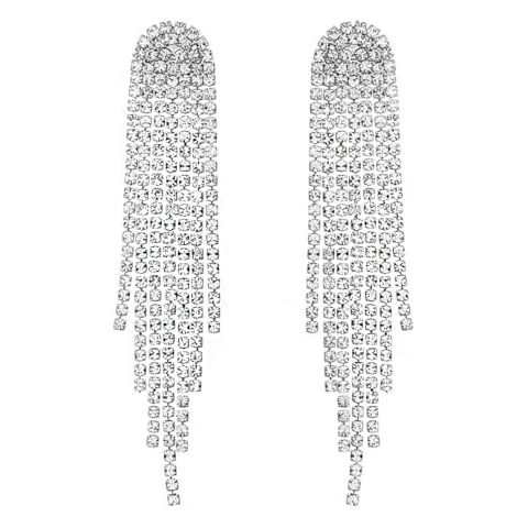 SELOVO Clear Austrian Crystal Chandelier Tassel Long Statement Dangle Earrings Drop Earrings Dangly Earrings Dangling Earrings for Women Silver Tone Cover