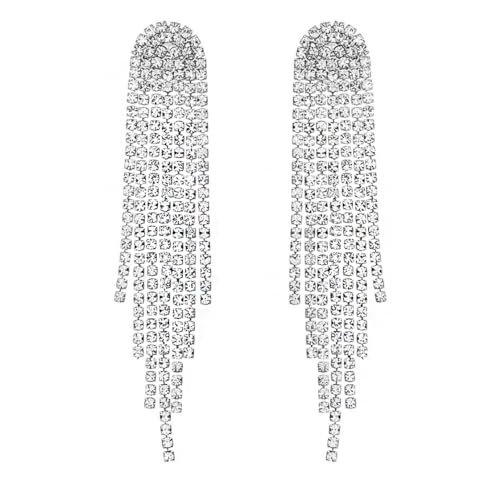 SELOVO Rhinestone Crystal Tassel Long Sparkle Dangle Earrings 2.8