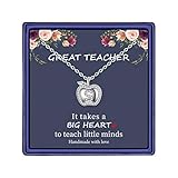 MONOOC Teacher Gifts for Women, 14K White Gold Plated Apple Necklace for Teacher Best Teacher Appreciation Gifts for Women Teacher Necklace Teacher S Initial Letter Necklace