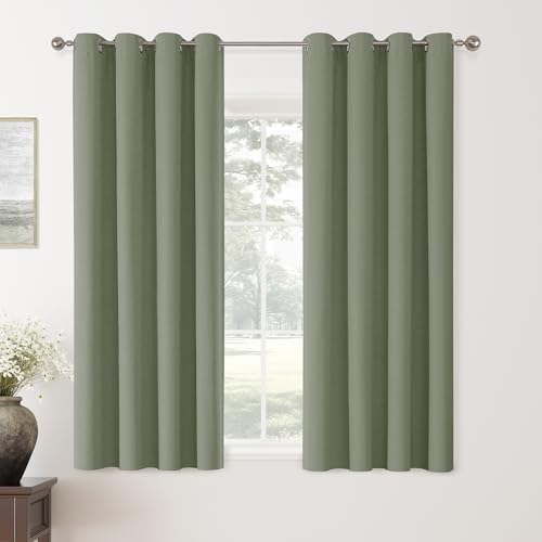 ChrisDowa Sage Green Blackout Curtains 63 Inches Long 2 Panels for Bedroom