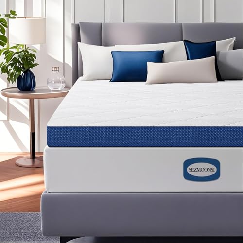 SEZMOONSI Topper de 160 x 200 cm, H4-H5, 10 cm de altura, hipoalergénico y transpirable, de espuma fría, cómodo colchón para cama con somier, caravana, sofá cama, con funda de red 3D lavable