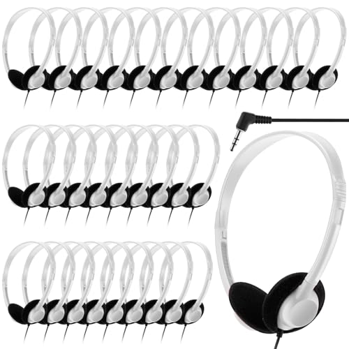 Yunsailing 30 Pack Over Ear Headphones with Cord Bulk Set,White