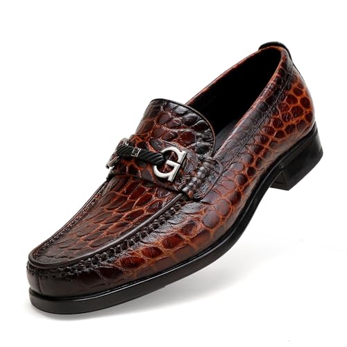 Generic Classic Mens Leather Dress Shoes, Premium Fashion Alligator Printed Business Dress Shoes Moc-Toe Buckle Wedding Party Loafers for Men