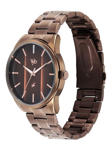 Image of Fastrack Vyb Drift with Quartz Analog Brown Dial Brown Stainless Steel Strap Watch for Men - FV30041QM01W