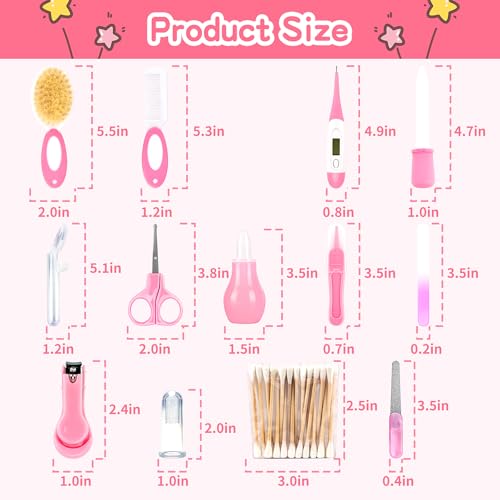 Baby Grooming Kit,Infant Safety Care Setwith Hair Brush Comb Nail Clipper Nasal Aspirator, Baby Essentials Kit for Newborn Girls Boys (14 PC-Pink Kit)