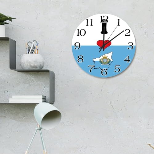 Horloge murale vintage en bois à piles motif drapeau Saint-Marin 30 cm