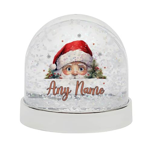 Image of Personalised Christmas Santa With Name, festive Xmas Gift, Xmas Snow Globe Dome Glitter Shaker. (Silver)
