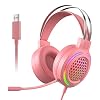 Bajeal Kabelgebundenes Gaming-Headset mit Mikrofon 7.1 Surround-Sound, LED-Kopfhörer für PC (Pink)