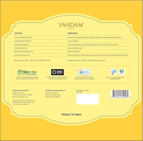 Vahdam Assorted Herbal Tea Variety Pack (6 Variants, 36 Tea Bags) Caffeine Free, Gluten Free thumb #8