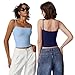 QINSEN Women's Square Neck Tank Top Adjustable Spaghetti Straps Sleeveless Basic Cami Shirts Estate Blue L