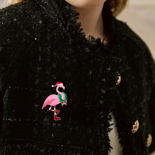 Christmas Flamingo Brooch Pin For Women Girls Fashion Enamel Pink Santa Animal Brooches Lapel Pins Cute Dress Accessories Holiday Xmas Party Jewelry Gift For Family #TOP1