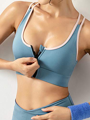 Nishore Sutiã feminino com zíper frontal esportivo Strappy Racer traseiro removível acolchoado ioga