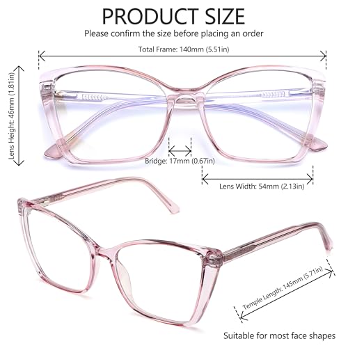 Image of Blue Light Blocking Glasses for Women, Oversized Trendy Cat Eye Computer Gaming Glasses Anti Glare & UV Glare RF6204 (Flesh Pink Cateye Frame)