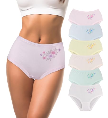 SO-EN Women's Essential Semipanty Cotton Blend Underwear, Assorted color, Pack of 6. (SMPZ6-1257) (US, Alpha, 3X-Large, Regular, Regular, Assorted)