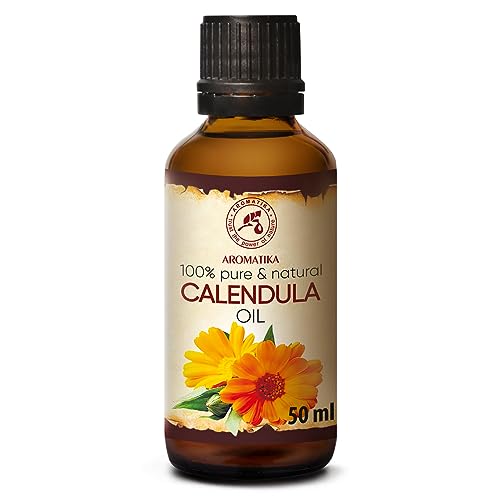 Aceite de Caléndula 50ml - Calendula Officinalis - 100% Puro y Natural - Aceite Base - Cuidado Intensivo - Ideal para el Rostro - Cabello - Masajes - para la Belleza del Cuerpo - Cuidado de la Piel
