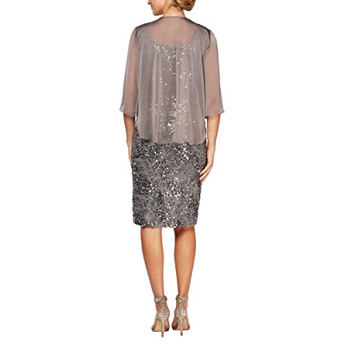 Image of Alex Evenings Women's Short Embroidered Dress with Illusion Jacket
