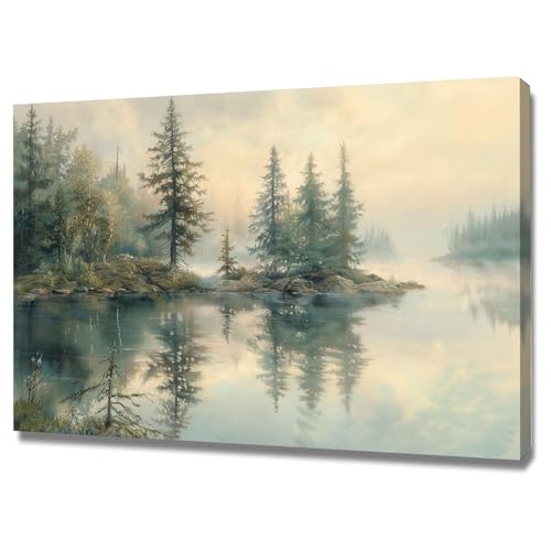 Impression sur toile paysage forestier grand format cadre bois déco moderne 60x80cm