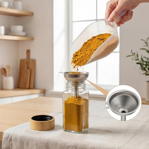 24 Pack Square Glass Spice Jars with Bamboo Lids & Labels, 4oz Spice Containers with Grinder & Funnel, Seasoning Organizer Set for Spice Rack, Cabinet, Drawer — view 6
