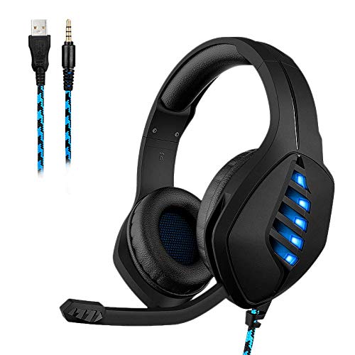 Casque de jeu stéréo avec son surround 7.1 bleu pour PS4 et PC