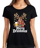 Merry Drunkmas Reno Jarra de cerveza Navidad divertido regalo bufanda mujer camiseta, Negro , 3XL