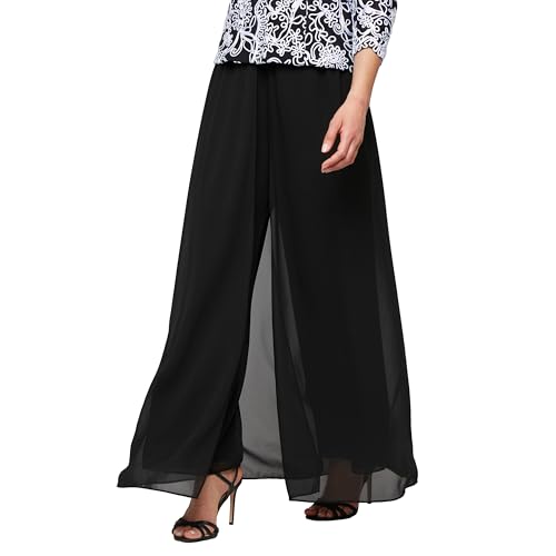 Alex Evenings Women's Double Layer Chiffon Wide Leg Pant Black