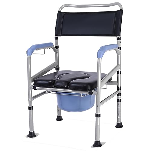 Sedia da Toilette Pieghevole Portatile,Sedie A Rotelle Bagno Toilette Sedia per Doccia sul Sedie Comodino,Sedile Toilette Regolabile in Altezza,Leggero Sedile Doccia per Anziani A