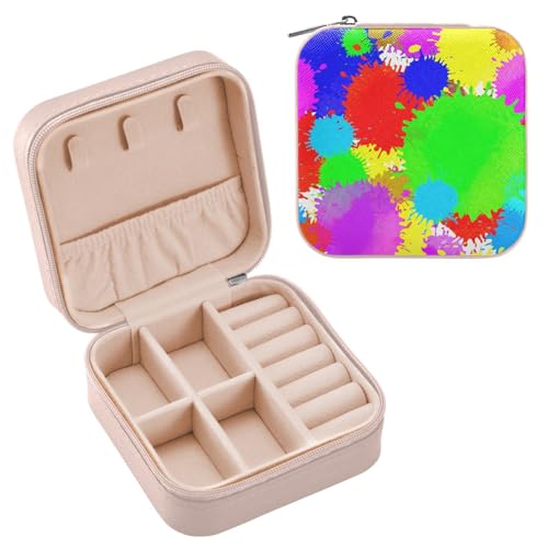JUMBEAR Colored Lacquer Painting Travel Jewellery Box Organizer for WomenMini PU Leather Travel Jewelry Storage Case for Necklace Bracelet Earring