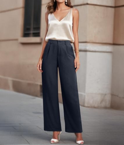 Image of Feiersi Womens Casual Wide Leg Pants High Waisted Button Down Straight Long Trousers Palazzo Pants