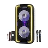 Dolphin Dual 10' Bluetooth Party Speaker - 1000W Big Speaker with 2 Wireless Microphones, Powerful Bass, Multicolor LED Lights, Tailgate Ready, Portable with Wheels & Handle, Long-Lasting Battery