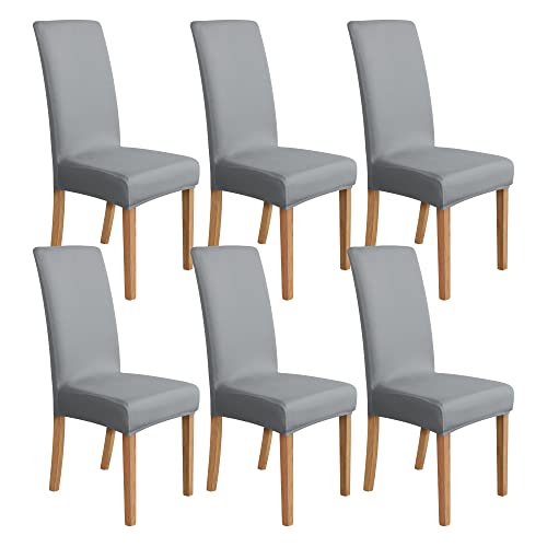 Amazon Basics Dining Chair Covers, Stretch Parson/Dining Chair Slipcover, Removable Washable Chair Protector for Home/Restaurant/Banquet, Light Grey Pack of 6
