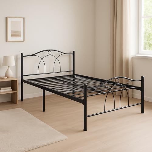 Image of Alto Metal Extra Single Size Bed Without Storage | Wrought Iron Cot with Headboard & Footboard| Sturdy Powder Coated Platform Bed Extra Single Size Cot for Bedroom (Alto Black)