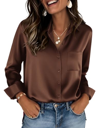 Zeagoo Tops for Women Satin Blouses Silk Button Down Shirts Long Sleeve
