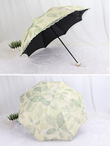 Uraweso Sun Parasol Uv Protection Embroidery Lace Leaf Printed Folding Umbrella For Walking Travel Wedding Party Decor Photoshoot Green #TOP4