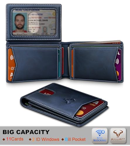 Image of BULLIANT Men Slim Leather Pocket Wallet Bill Holder 11Cards-Genuine Leather | RFID Blocking | Easy Access | Gift Boxed