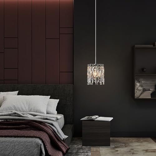 Image of 1-Light Modern K9 Crystal Pendant Lights Kitchen Island, Chrome