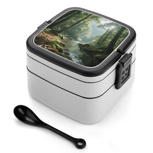 Image of VstaDank Double-Layer Lunchbox with Handle Cute Leak-Proof Bento Lunch Box
