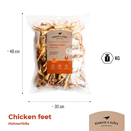 Hühnerfüsse Für Hunde 1kg/2kg GETREIDEFREIE Hermann & Glück Premium Natural Hundeleckerli Mundhygiene Kausnacks Für Hunde Hundesnacks Getrocknete Hühnerfüße für Hunde Hühnerfuß